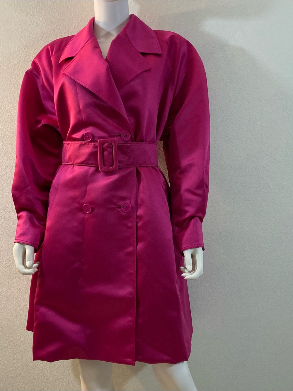 Eva Chun Pink Belted Trench Coat, Double Breasted, Size 8